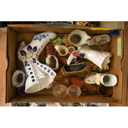 526 - Assorted ceramics / China to include Wade style animals, small figures, Souvenir ware and one box of... 