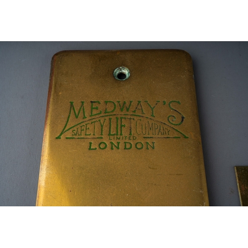 531 - A vintage brass Medways London lift button plate and a 