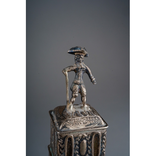 536 - A 19th Century style Dutch silver .833 standard tea caddy and cover in the shape of a Pilgrim Bottle... 