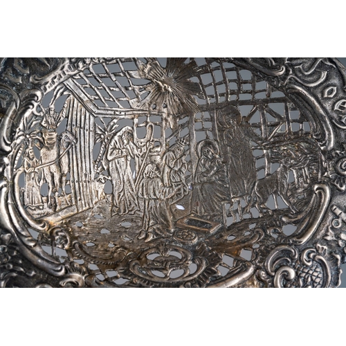 539 - An early 20th Century German silver stainer, chased and pierced with Religious Scene of the Three Ki... 