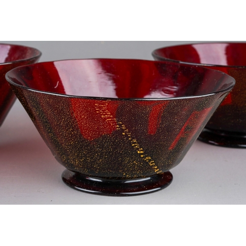 543 - A set of five ruby glass sundae bowls with gilt speckled finish (5)