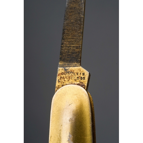 556 - A yellow metal ( marked 14k) mounted fruit knife, blade by George Wostenholm IXL  , the plain body i... 