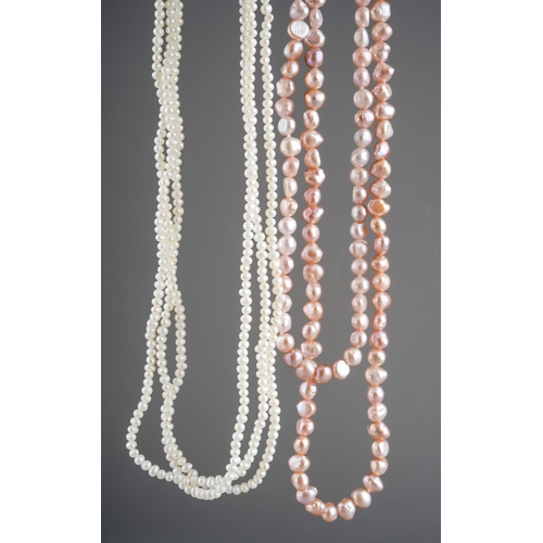 581 - Two freshwater cultured pearl necklace. To include a three row freshwater cultured pearl necklace wi... 