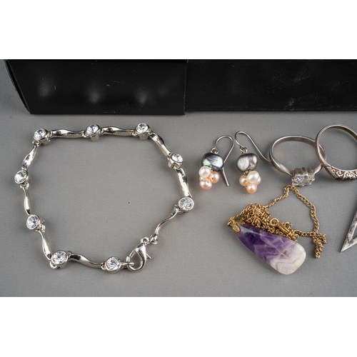 599 - Group of costume jewellery to include silver and amber necklace and earrings, silver and glass ( Mur... 