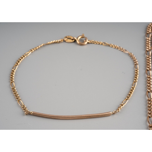 602 - Collection of 9 ct Gold chains and bracelets together with a heart shaped lock, gross weight 11.4g