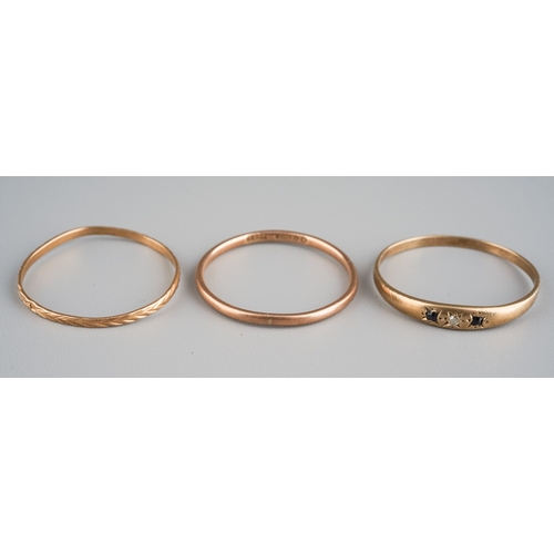 606 - Three thin 9 ct gold rings, gross weight 2.5g