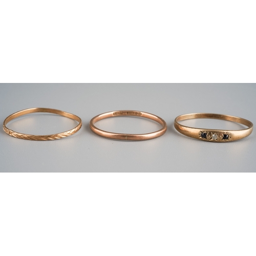 606 - Three thin 9 ct gold rings, gross weight 2.5g