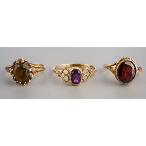 612 - Three 9 ct gold rings, set with various semi precious stones, gross weight approx. 6.7g