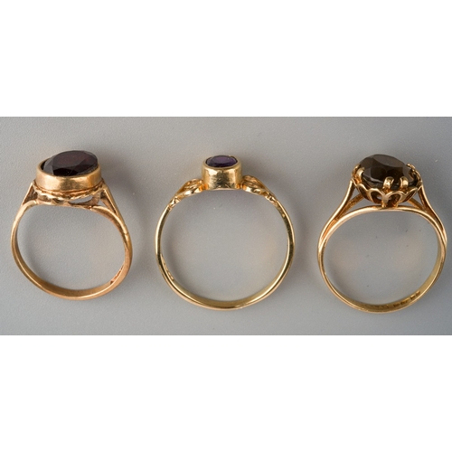 612 - Three 9 ct gold rings, set with various semi precious stones, gross weight approx. 6.7g