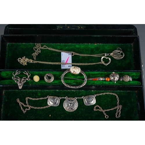 619 - A jewellery box containing silver and white metal jewellery, including a hallmarked hair comb, a hal... 