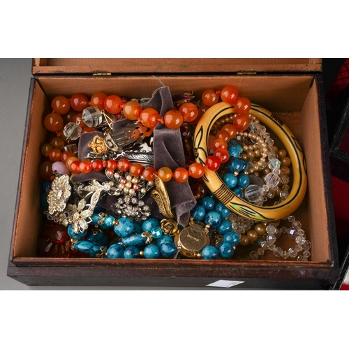 630 - Three jewellery boxes containing 19th and 20th century costume and semi-precious jewellery, etc, inc... 