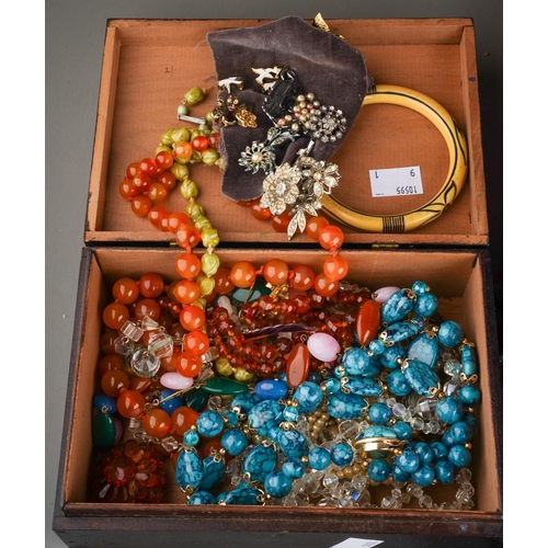 630 - Three jewellery boxes containing 19th and 20th century costume and semi-precious jewellery, etc, inc... 