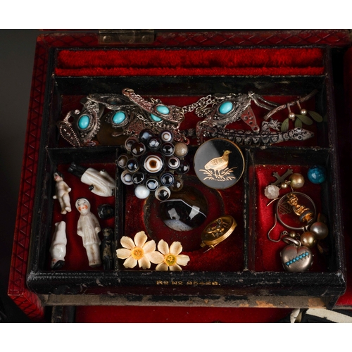 630 - Three jewellery boxes containing 19th and 20th century costume and semi-precious jewellery, etc, inc... 