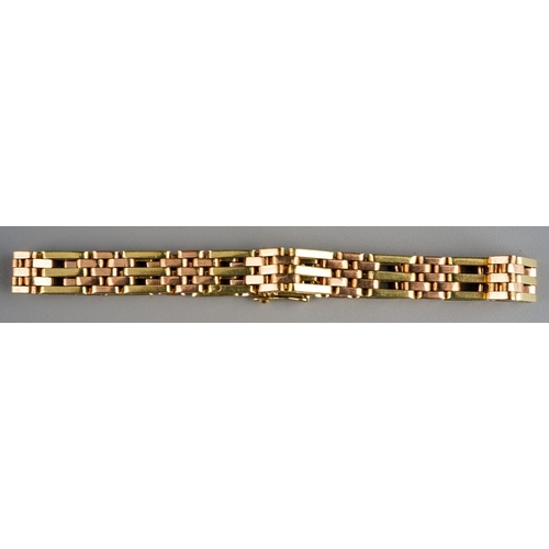 632 - Yellow metal two tone gold bracelet, tests as 9 ct, gross weight 21.1g