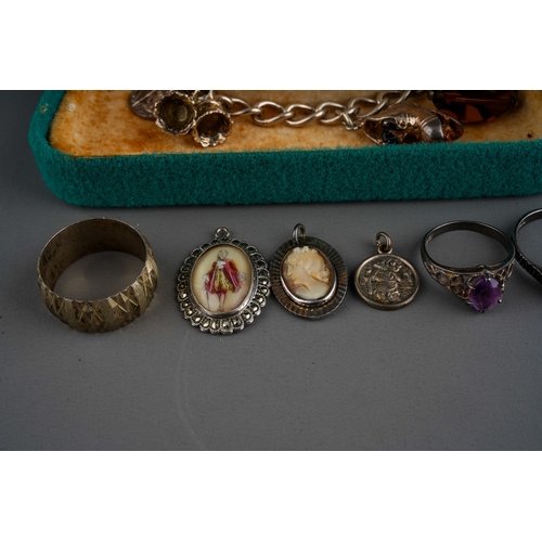 637 - Collection of silver jewellery to include silver rings, silver necklace with blue john style pendant... 