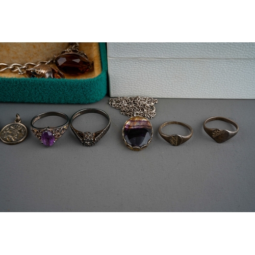 637 - Collection of silver jewellery to include silver rings, silver necklace with blue john style pendant... 