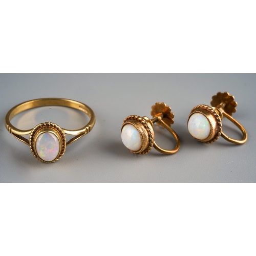 648 - 9 ct gold and opal set earrings and ring, gross weight 3.8g