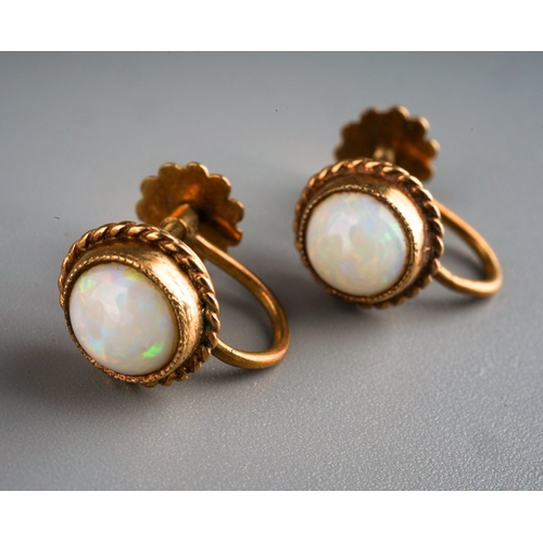 648 - 9 ct gold and opal set earrings and ring, gross weight 3.8g