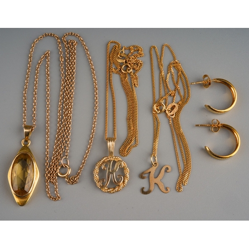 657 - Various 9 ct gold chains and gold earings, gross weight 8.2g