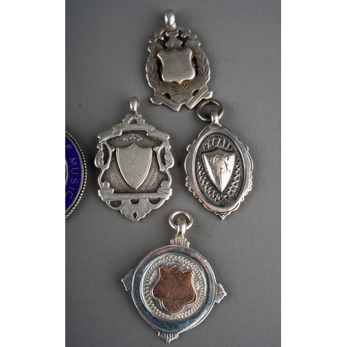 691 - Eight Late Victorian and early 20th century silver and medallions , mostly of cartouche and shield s... 