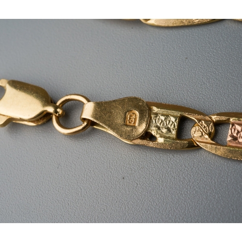 698 - 14k  yellow and rose gold link necklace, gross weight 16.9g, stamped 14k, total length approx. 46 cm