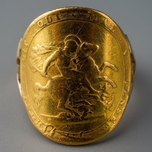 700 - Coin ring - George III (1760 - 1820) A gold full sovereign coin, 1817 on a 9 ct gold band, gross wei... 