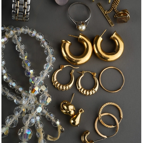 710 - A small parcel of yellow metal jewellery, some bearing indistinct marks, including two pairs of earr... 