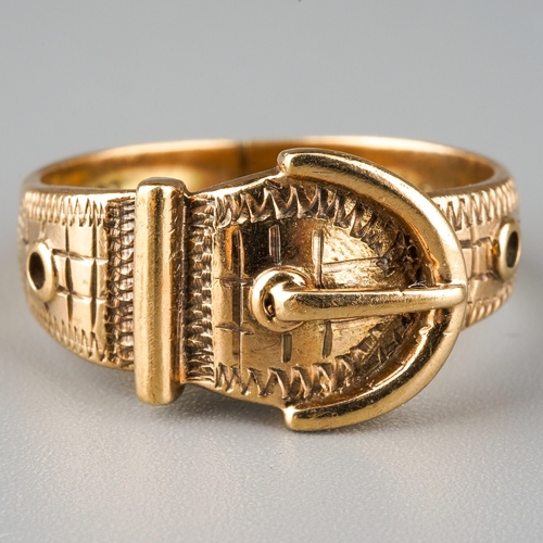 719 - A 9ct buckle ring, hallmarked 9ct gold London 1966, sponsors mark BKT and numbered N341, approx ring... 