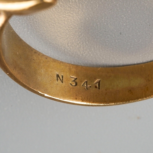 719 - A 9ct buckle ring, hallmarked 9ct gold London 1966, sponsors mark BKT and numbered N341, approx ring... 