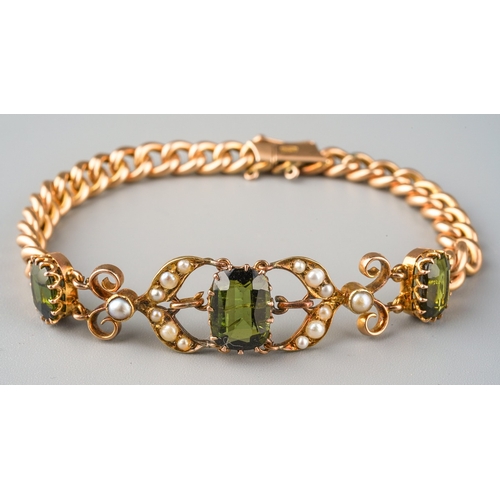 722 - An early 20th century gem set bracelet. The front designed as a series of three graduating cushion-s... 