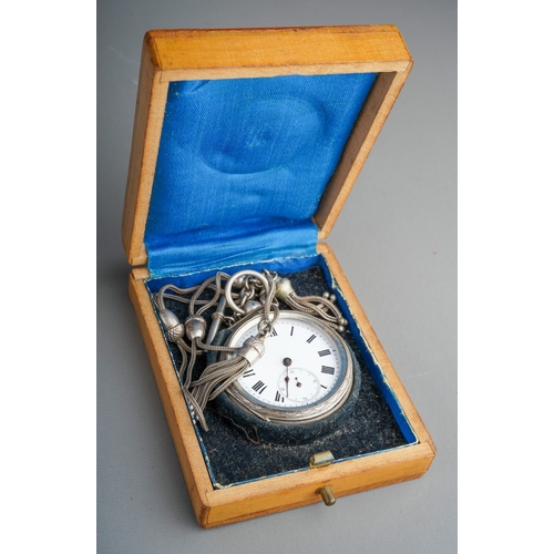 747 - Continental white metal watch (marked 800) and a white metal  fob chain with tassels. Gross weight 6... 