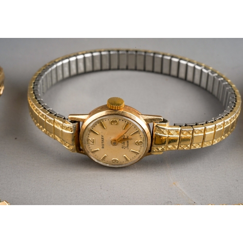 754 - A selection of five wristwatch. To include, a 9ct gold Tissot quartz wristwatch, hallmarked 9ct gold... 