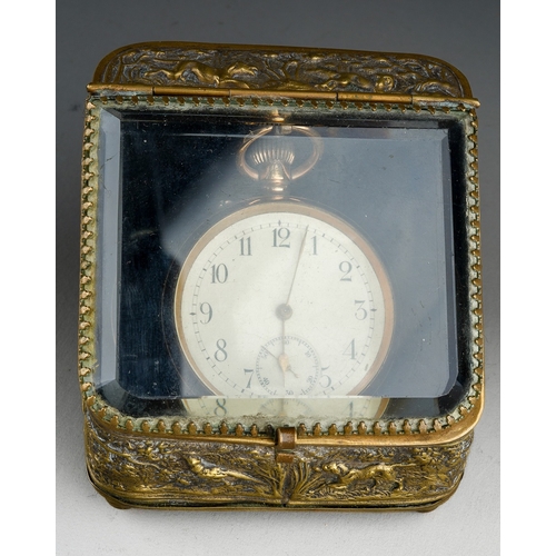 756 - A late 19th Century open faced pocket watch, Arabic numerals with subsidiary dial with gold plated c... 