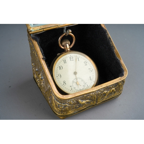 756 - A late 19th Century open faced pocket watch, Arabic numerals with subsidiary dial with gold plated c... 