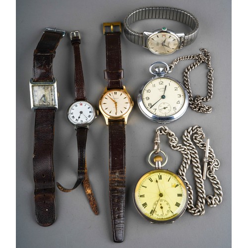 757 - Silver pocket watch with silver albert chain (46g), Huntana mens wristwatch, Ingersoll  mens wristwa... 