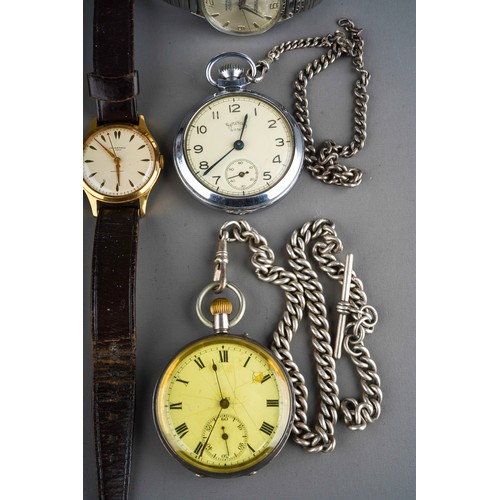 757 - Silver pocket watch with silver albert chain (46g), Huntana mens wristwatch, Ingersoll  mens wristwa... 