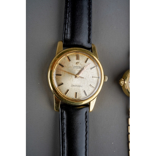 758 - Two Omega wrist watches, comprising an 18k gold gents automatic Seamaster on a replacement black lea... 