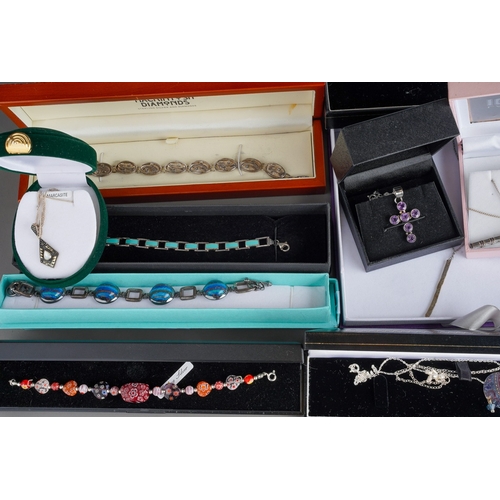 770 - Large collection of silver jewellery to include bracelets with Murano glass beads, and in manner of ... 