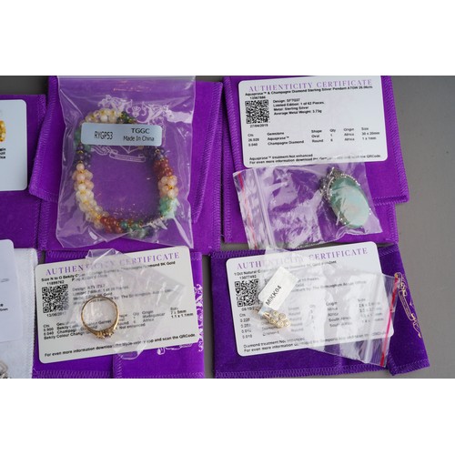 787 - Collection of Gemporia jewellery with certificates to include 2 9k gold rings, 5 9 ct gold pendants,... 