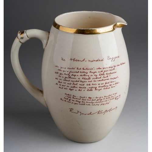 808 - A Macintyre & Co. Burslem water jug B3371, transfer printed with Rudyard Kipling`s poem The Absent-M... 