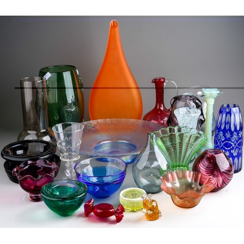 840 - Collection of glassware to include Venetian glass bowl, sweet, Vaseline glas candle stick, Murano gl... 