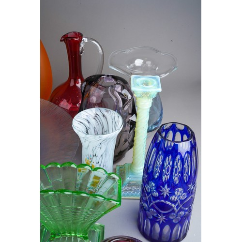 840 - Collection of glassware to include Venetian glass bowl, sweet, Vaseline glas candle stick, Murano gl... 