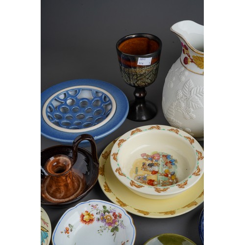 842 - Collection of ceramics to include William Moorcroft pin dish with original label to base, pair of Be... 