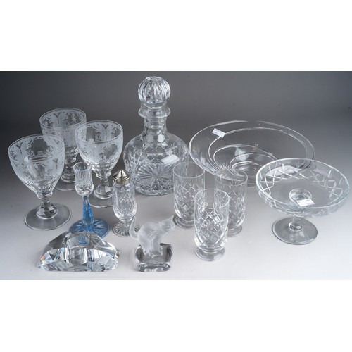 844 - Collection of cut and other glass to include Nachtmann frosted figure of cat, Stuart crystal swirl b... 