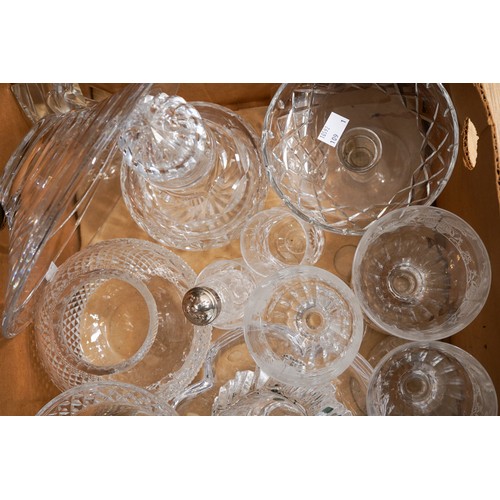 844 - Collection of cut and other glass to include Nachtmann frosted figure of cat, Stuart crystal swirl b... 