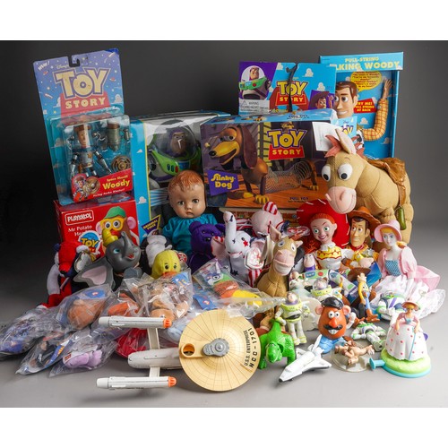 845 - Collection of toys to include Disney Toy story boxed woody, Buzz lightyear and other vintage toys