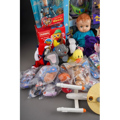 845 - Collection of toys to include Disney Toy story boxed woody, Buzz lightyear and other vintage toys