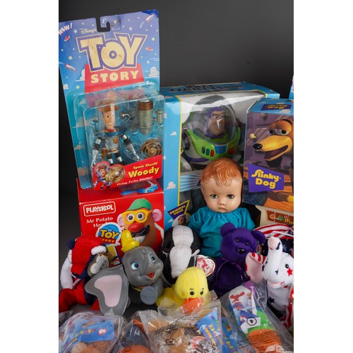 845 - Collection of toys to include Disney Toy story boxed woody, Buzz lightyear and other vintage toys