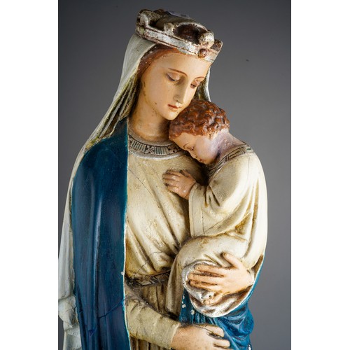 846 - Large plaster of Paris religious figure of a Mary and Child, inscribed SEDE SAPIENTIAE, approx.. 70 ... 