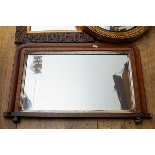 848 - Carved Oak mirror with gilt borders, approx. 44 x 50 cm, gilt round convex mirror and a mantle piece... 